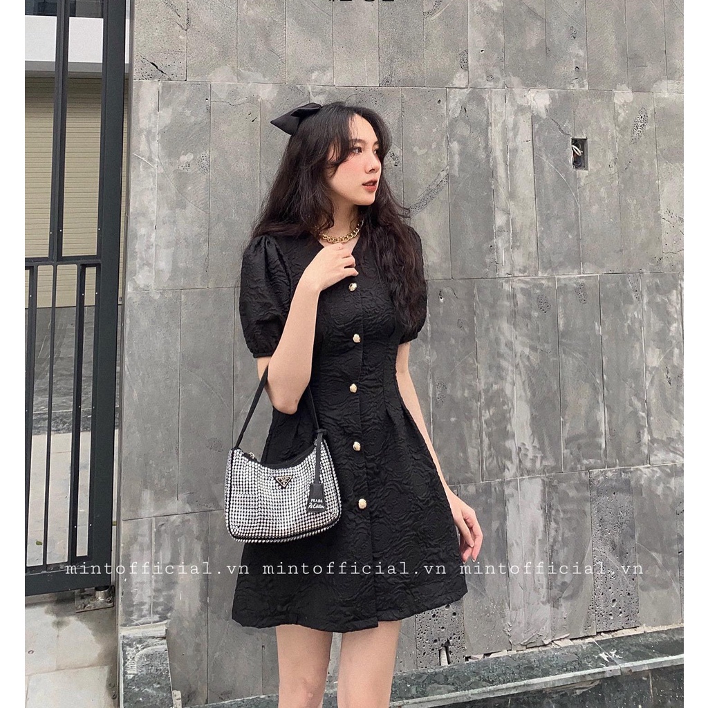 ঔৣ váy nữ,đầm nữ họa tiết gấm hoa,cúc ngọc khoét eo quyến rũ, tiểu thư mặc đi tiệc, đám cưới 2 màu trắng đen_Mstore ঔৣ