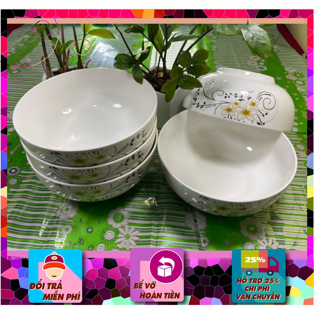 COMBO 5 Tô sứ bầu 025 cao cấp Bát Bảo hoa mai vàng đk 20cm,  bền – đẹp – rẻ, Since_1977