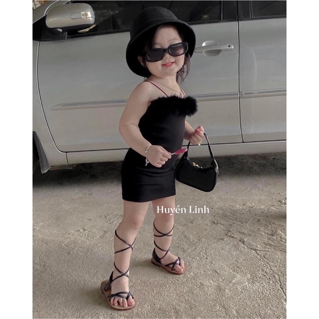 Váy body phối lông cho bé