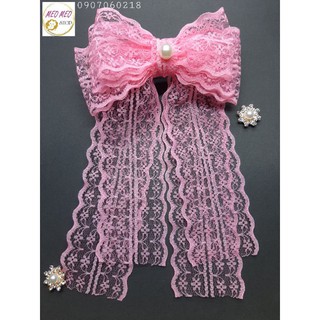 Kẹp nơ ren handmade 3 tầng đuôi dài