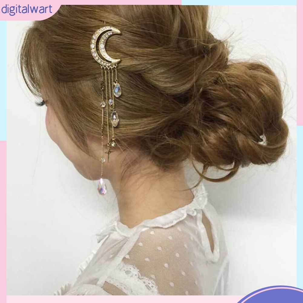 Kẹp Tóc Hình Mặt Trăng Đính Đá Phong Cách Retro Cho Nữ