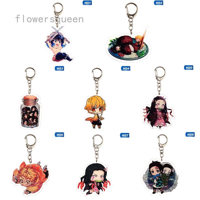 flowersqueen Móc chìa khóa in họa tiết hoạt hình Kimetsu no Yaiba xinh xắn bằng nhựa