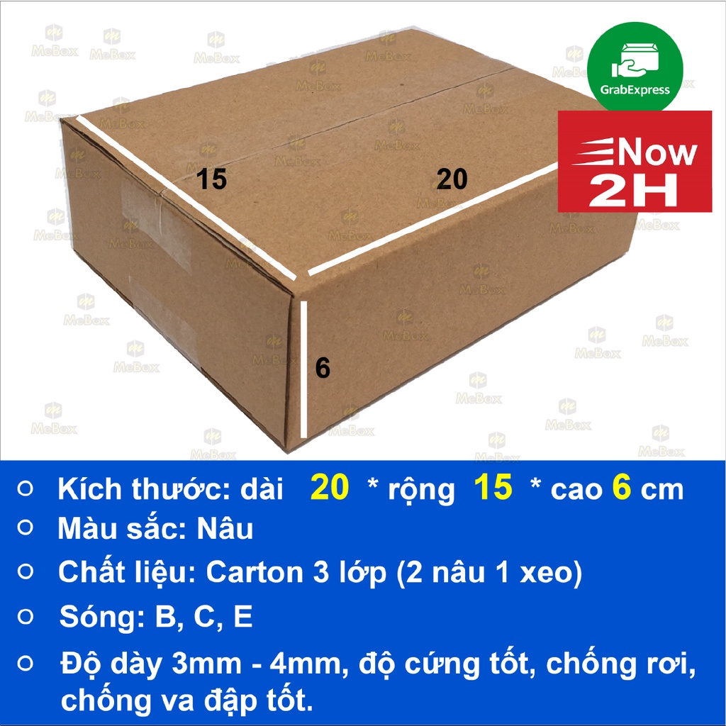 10 hộp carton 20x15x6 gói hàng trơn, không in