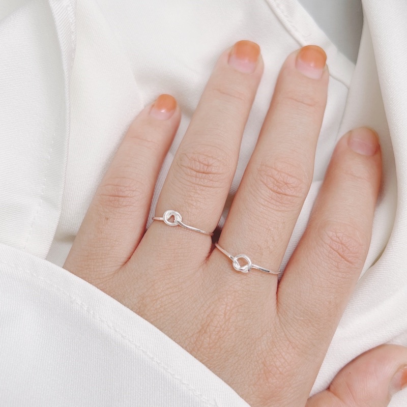 Nhẫn bạc nữ trơn bạc 925 thật DaLiA Jewelry nhẫn bạc basic thắt nút tròn trái tim lệch