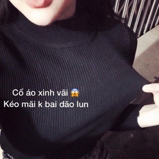 Áo len nữ gân tăm cổ thấp