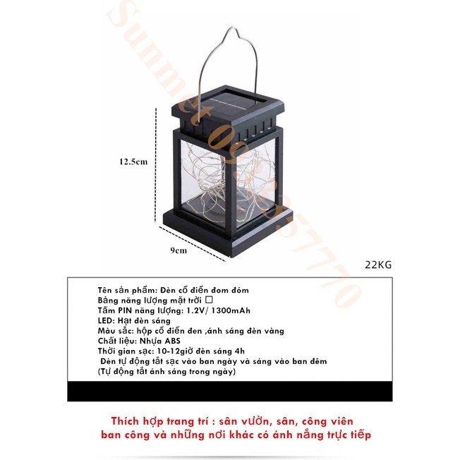 Đèn LED hộp cổ điển năng lượng mặt trời treo cổng rào trang trí decor ngoài trời sân vườn,ban công NOEL SUNMET