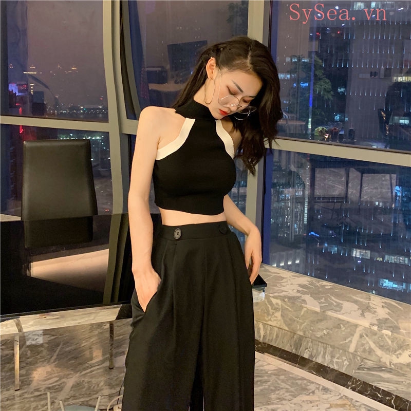 Áo Dây Đeo Cổ Cộc Tay Hở Eo Quyến Rũ Thời Trang Cho Nữ