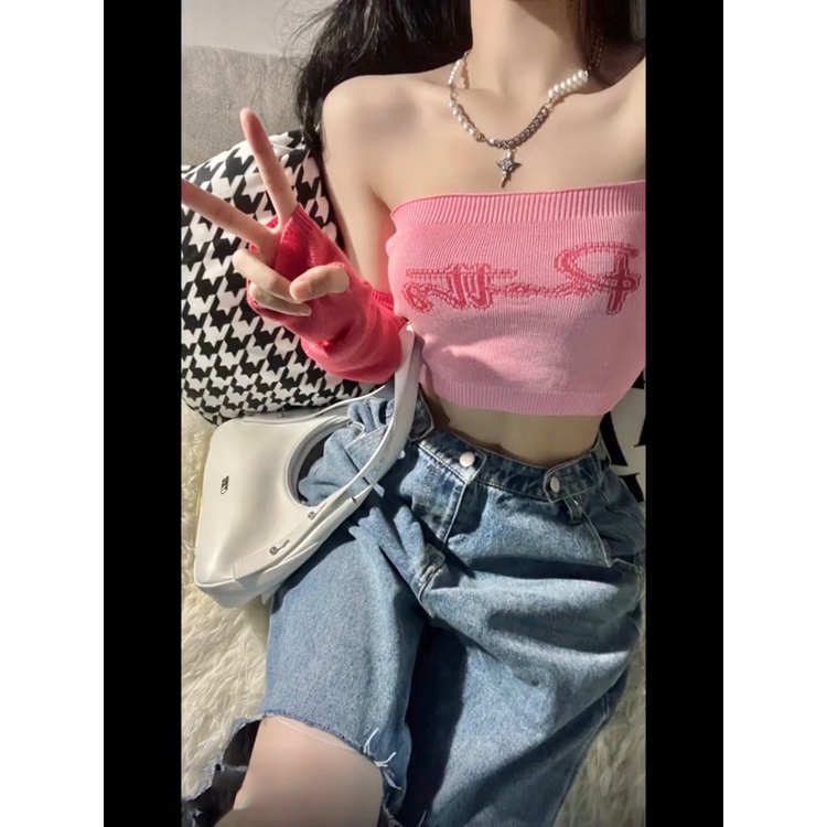 【ZHELIHANGFEI】Áo Dệt Kim Không Dây Kiểu Dáng Quyến Rũ Hợp Thời Trang