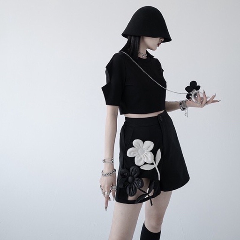 Sét áo phối hoa và chân váy phối hoa 3D siêu ngầu