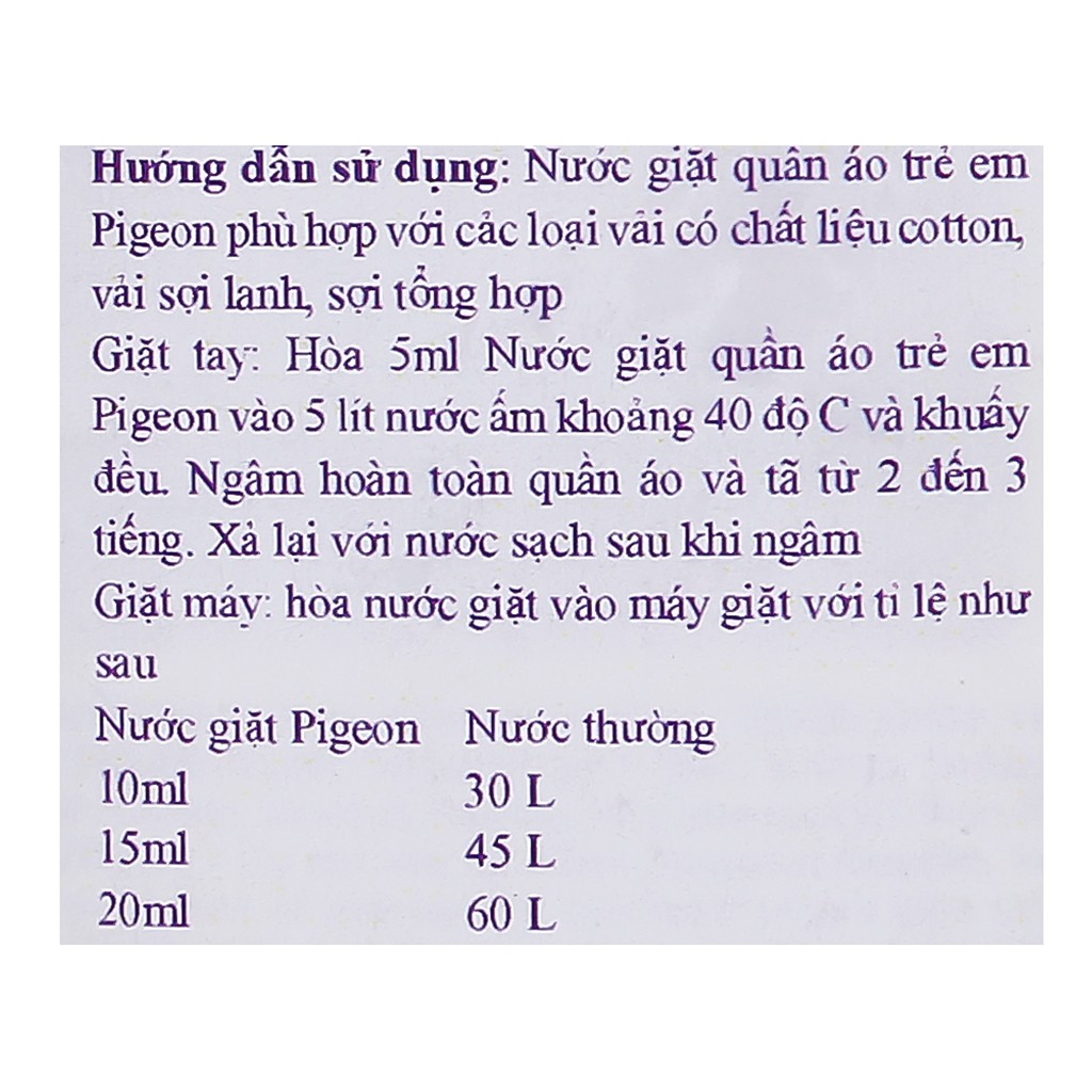 Nước giặt quần áo trẻ em Pigeon ECO chai 500ml