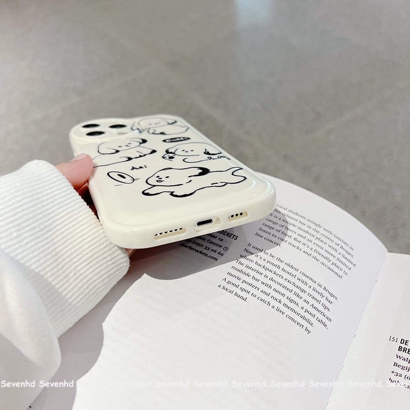 Ốp Điện Thoại Mềm Hình Chú Chó Mắt To Màu Trắng iPhone 14 13 12 11 Pro Max X XR Xs Max 8 7 6 6s Plus SE 2020