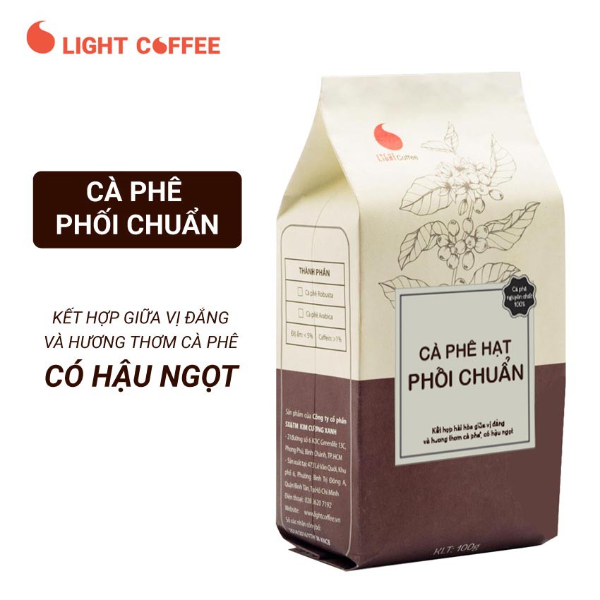 Cà phê nguyên chất 100% dạng hạt Phối Chuẩn Light Coffee - Gói 100gr