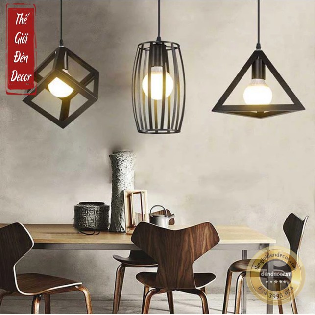 Bộ đèn thả bàn ăn T040 , Bộ 3 đèn thả hình học hiện đại kèm bóng