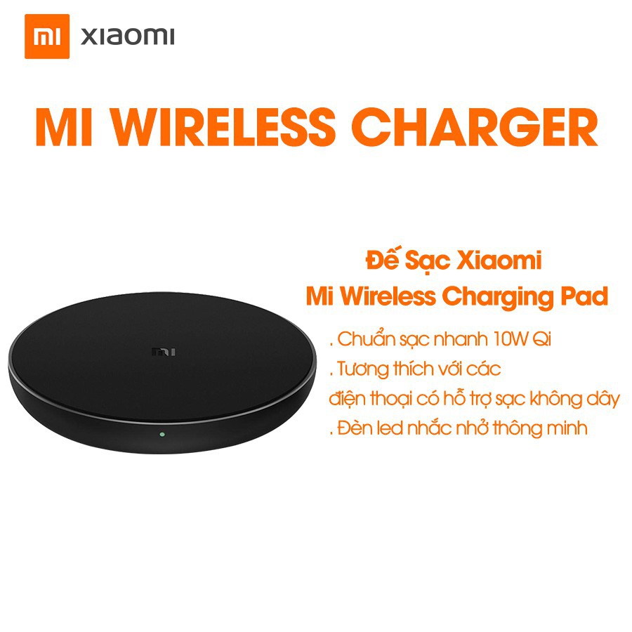 Bộ sạc không dây Xiaomi Mi Wireless Charging Pad 10W (Global Version) - Hàng chính hãng - Bảo hành 3 tháng