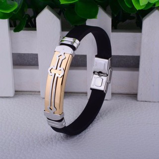 Vòng đeo tay nam dây cao su mặt thánh giá vàng - SF361