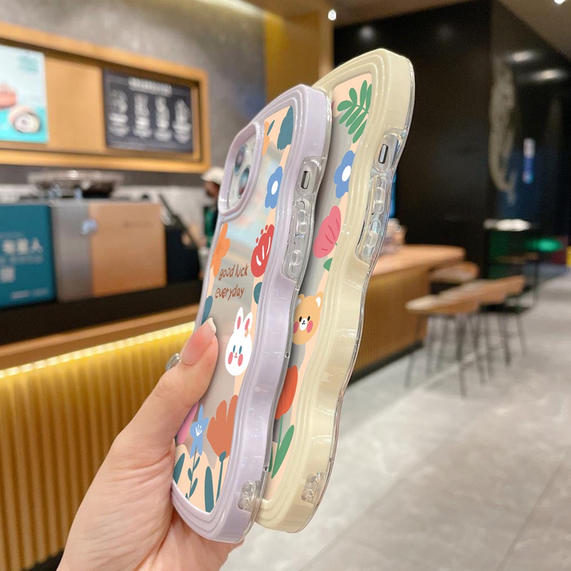Suntaiho Ốp lưng iphone Ốp điện thoại mềm trong suốt viền gợn sóng in hoa lá thích hợp cho iPhone 11 13 12 Pro PM X XS Max XR 7 8 plus