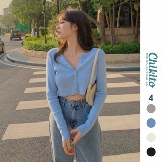 Chikito | áo thun tay dài cổ v - áo kiểu khoác croptop quảng châu kiểu dáng ulzzang