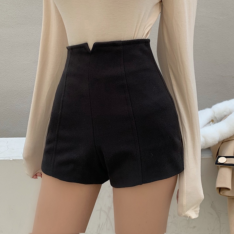 HUANG YOYO Quần Short Lưng Cao Màu Đen Quyến Rũ Dễ Phối Đồ Thời Trang Phong Cách Hàn Quốc Cho Nữ