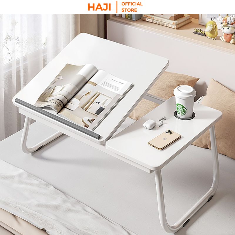 Bàn học thông minh HAJI điều chỉnh độ nghiêng khung sắt gấp gọn có kệ để ly nước tiện lợi C55