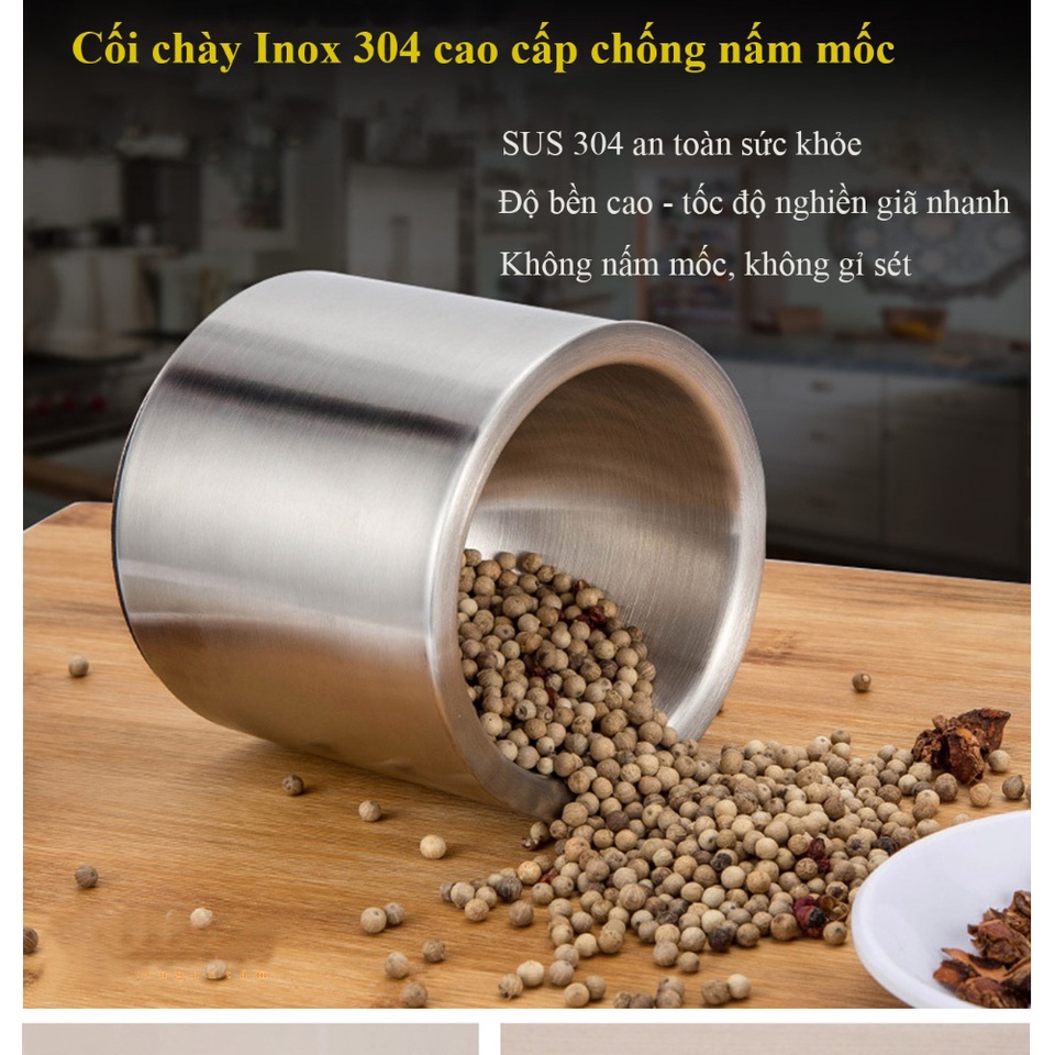 [Hàng có sẵn tại TPHCM ]Bộ cối chày inox 304 Anshin - trọn đời không han gỉ - bảo vệ sức khỏe cho người sử dụng