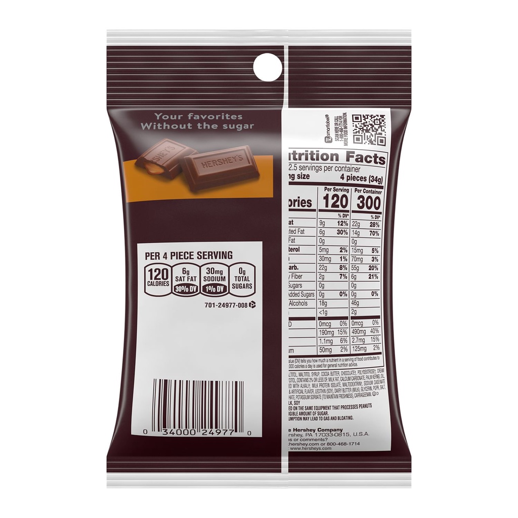 Kẹo socola Hershey's Sugar Free Caramel Filled Chocolate Candy 85gr bill Mỹ