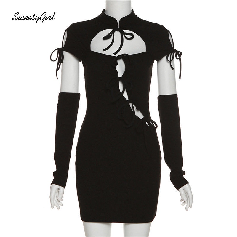 Đầm Ngắn Tay Màu Đen Trơn Dáng Ôm Gợi Cảm Thời Trang 2022 Cho Nữ