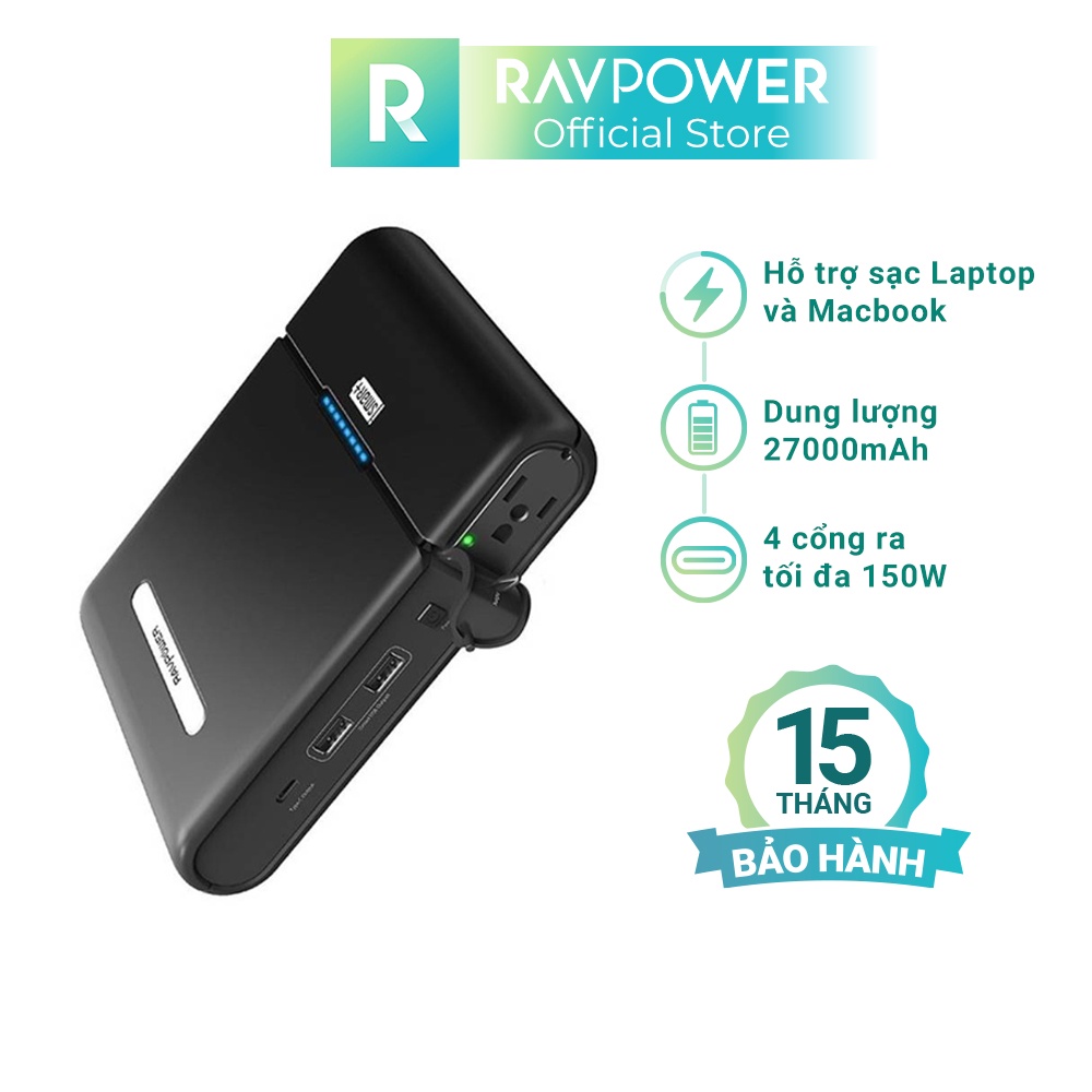 Sạc dự phòng cho Laptop RAVPower PB055 27000mAh - Bảo hành chính hãng 15 tháng