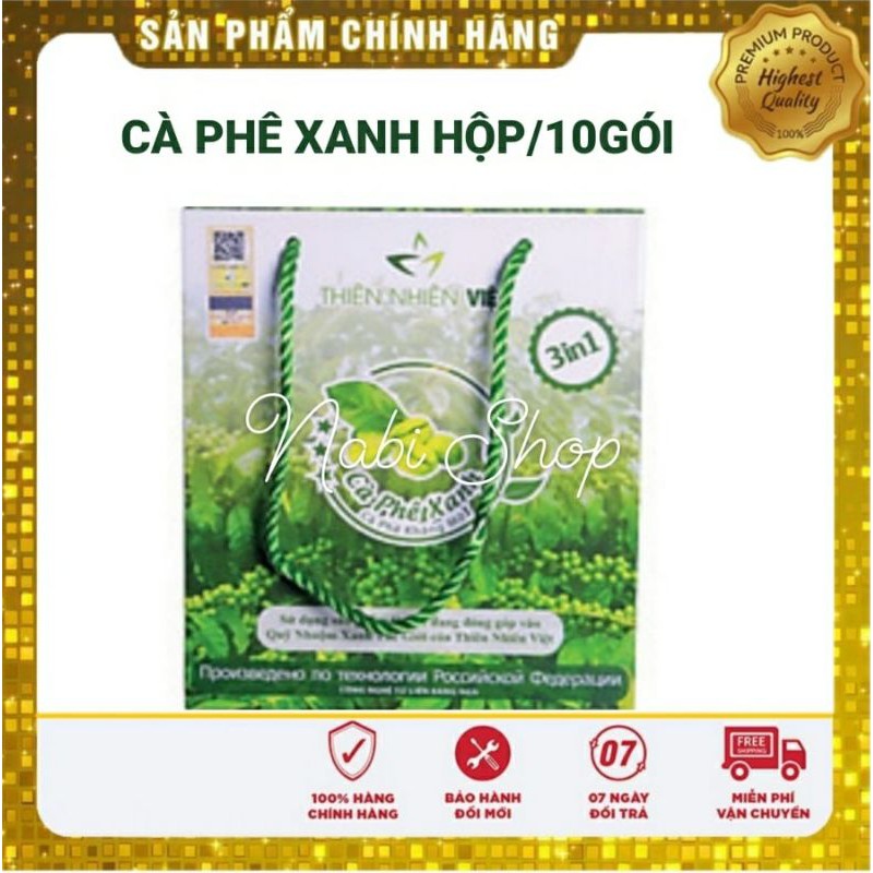 Cà phê Xanh.Cà phê Giảm Cân Kháng mỡ Thiên Nhiên Việt. hộp 10 gói.