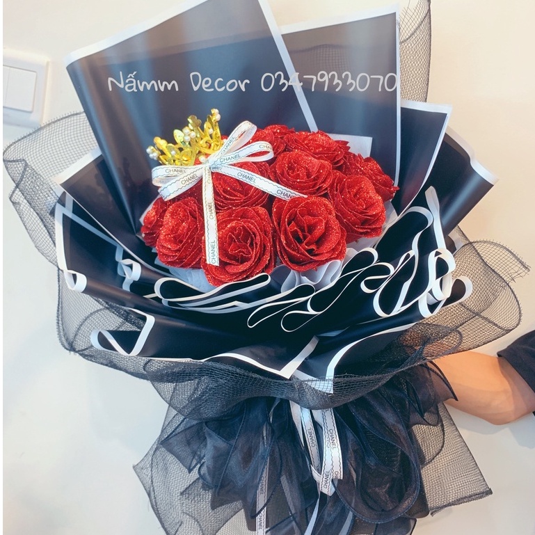 Bó hoa sáp nhũ 15 bông bó tròn phong cách hiện đại sang trọng