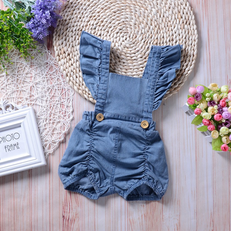 Áo Liền Quần Denim 2 Dây Cho Bé Gái