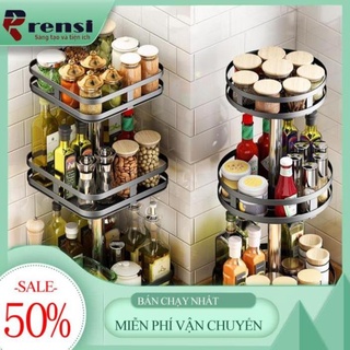 Kệ đựng gia vị xoay 360 độ 2 tầng, 3 tầng, kệ để đồ thông minh dáng vuông