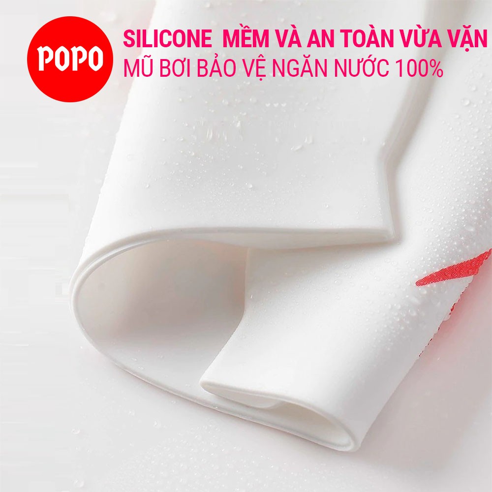 Mũ bơi người lớn silicone in hình chính hãng POPO CA51 cho nam nữ chất liệu an toàn,chống trơn trượt, ngăn nước 100%