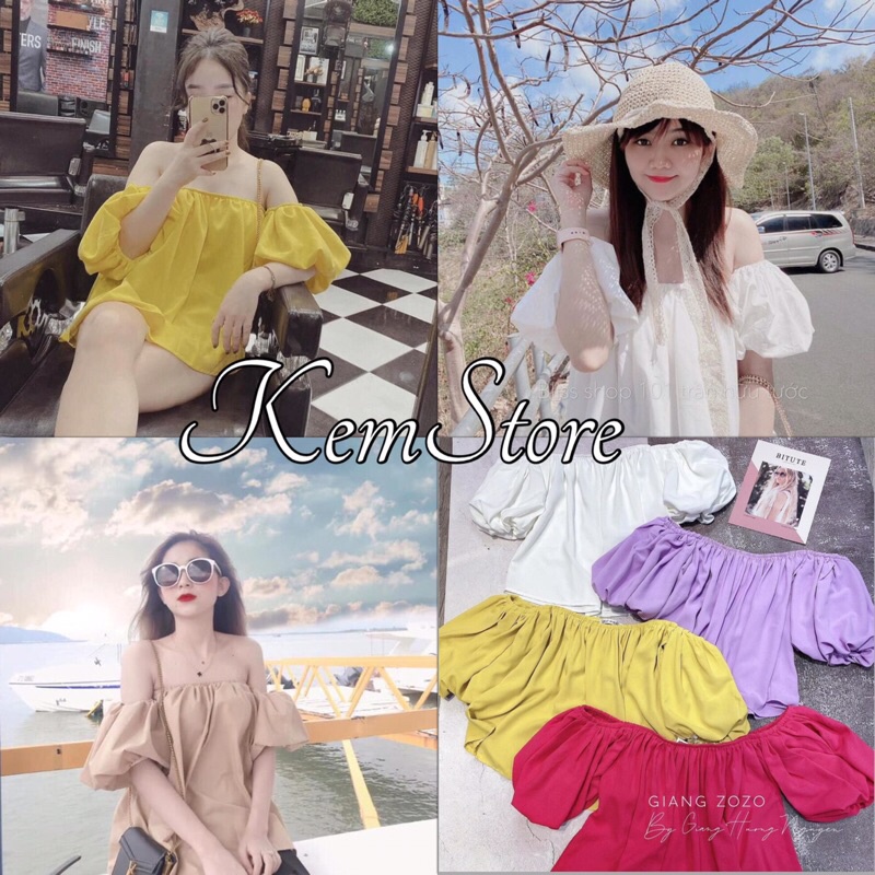 Áo Trễ Vai Tay Bồng Nữ,🌺 KemStore 🌺 Phông Cộc Bánh Bèo , Áo 5 Màu TRẮNG VÀNG ĐỎ TÍM BE