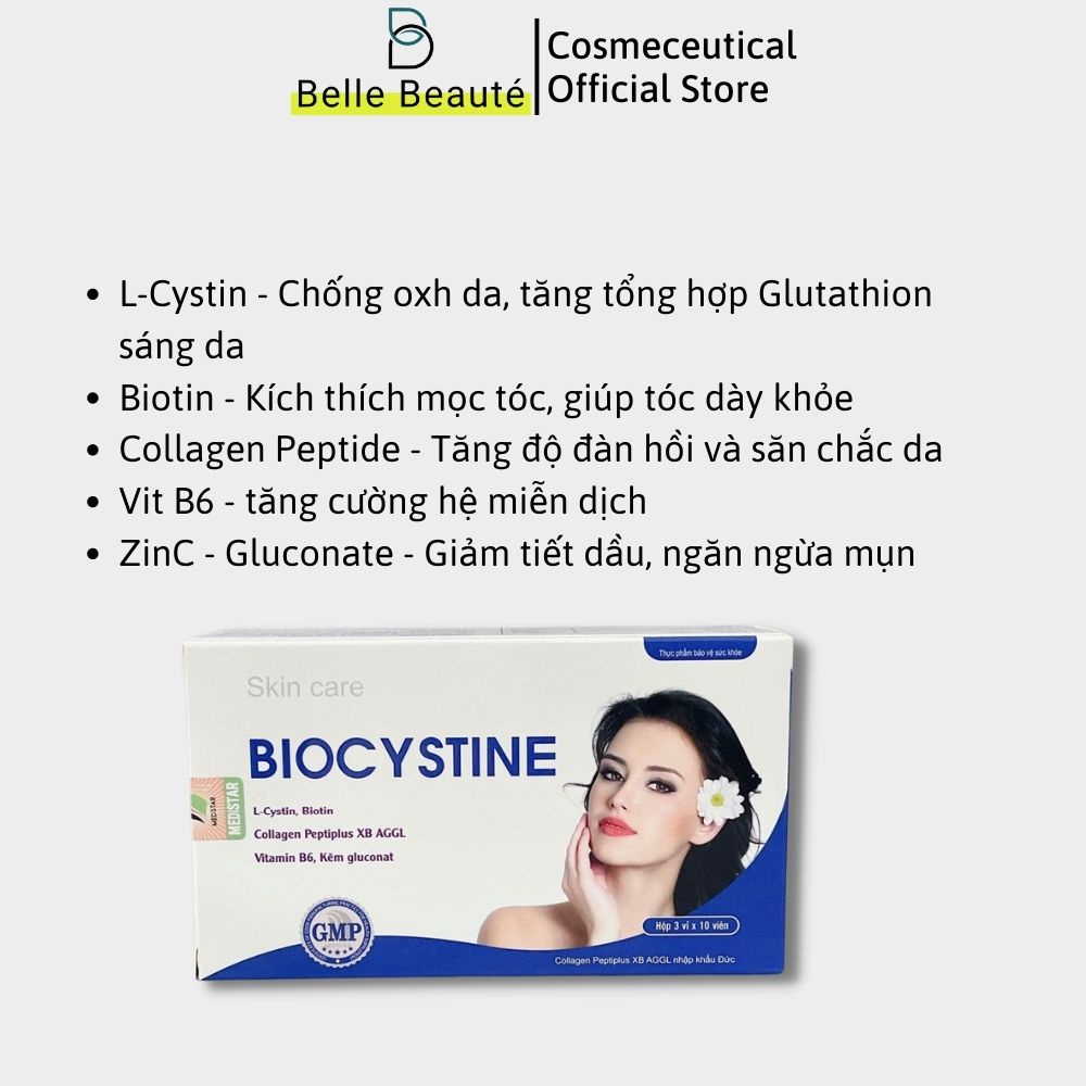 Biocystine 30v Hỗ trợ giảm mụn, ngừa thâm, đẹp da khoẻ tóc móng