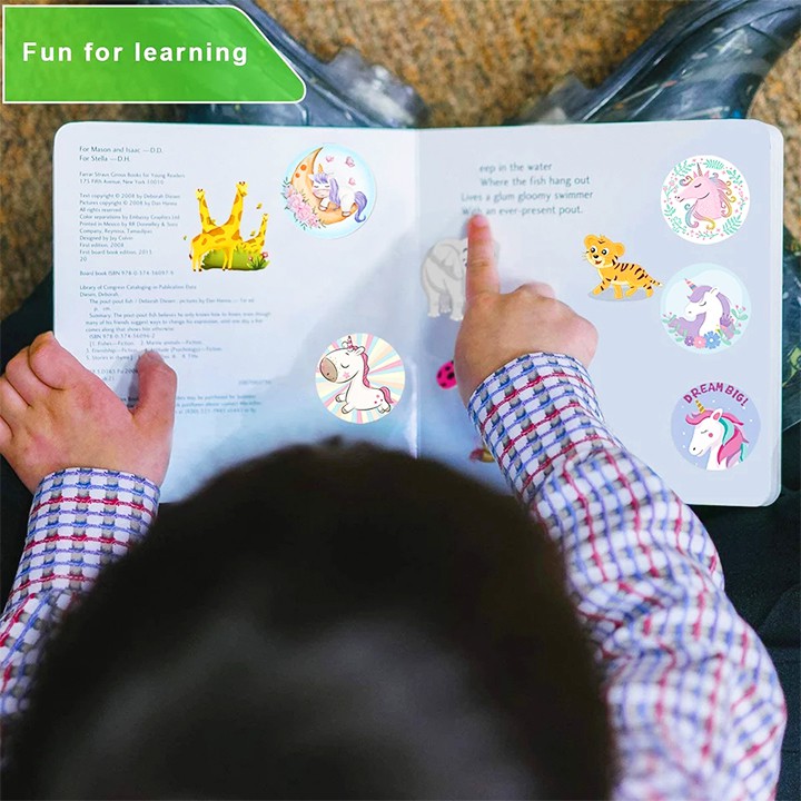 Sticker khen thưởng cho bé, cuộn 500 sticker Unicorn với nhiều họa tiết đáng yêu cho bé trang trí Baby-S – SST014