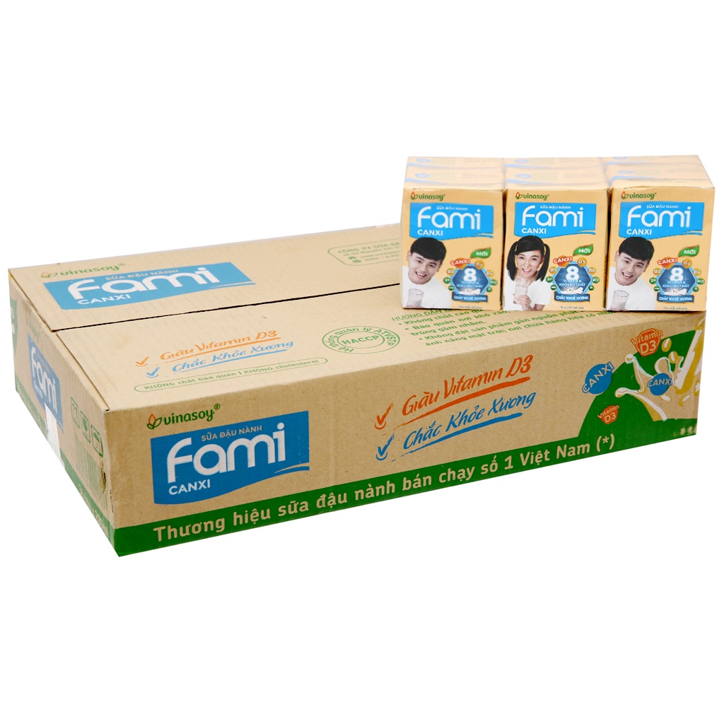 [Hoả Tốc TP Hà Nội] Thùng Sữa Đậu Nành Hộp Fami Canxi 200ml Vị Đường, Ít Đường (36 hộp)