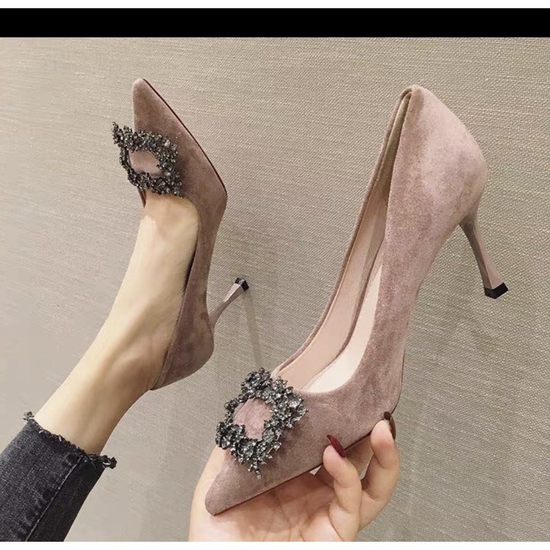 Hàng order - Guốc cao gót nhung mũi nhọn 2 loại 6p và 8p