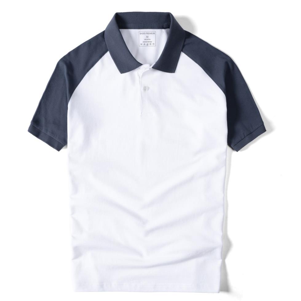 Áo thun Polo nam phối Raglan trẻ trung, thanh lịch, 100% cotton cá sấu Basis APL204 .