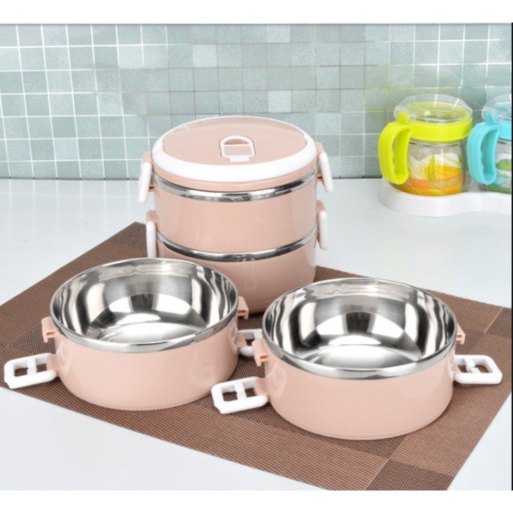 Hộp đựng cơm giữ nhiệt 4 ngăn inox lúa mạch-Cà mên-Camen giu nhiet 3 ngan, Cap long, Hộp đựng cơm bằng Inox