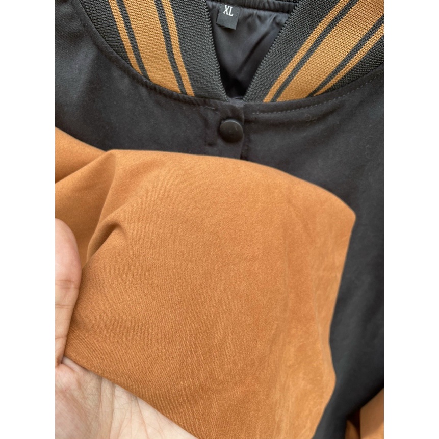 Áo bomber Varsity Jacket Jacker 2 lớp da lộn cao cấp Freesize Form rộng Unisex NAm Nữ mặc đều đẹp- AQ STORE