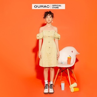 Đầm nữ ôm body GUMAC tay phồng vải caro, đủ size năng động DA1271