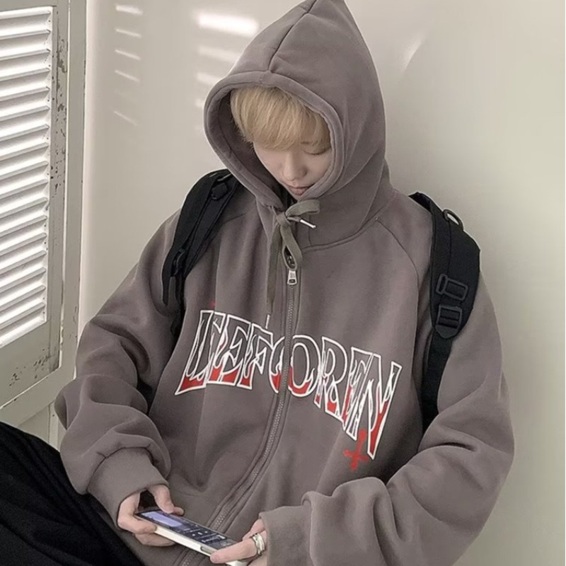 Áo hoodie Dáng Rộng In Chữ Phong Cách retro Mỹ Cho Nam