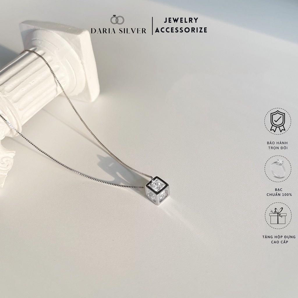 Dây chuyền bạc Daria Silver, vòng cổ nữ lập phương đính đá lấp lánh Cube Necklace