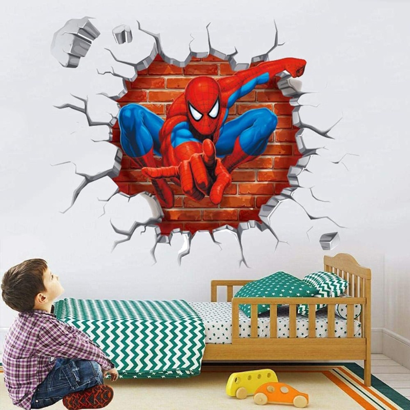 Miếng dán PVC hình anh hùng màu tối trang trí phòng ngủ cho bé trai