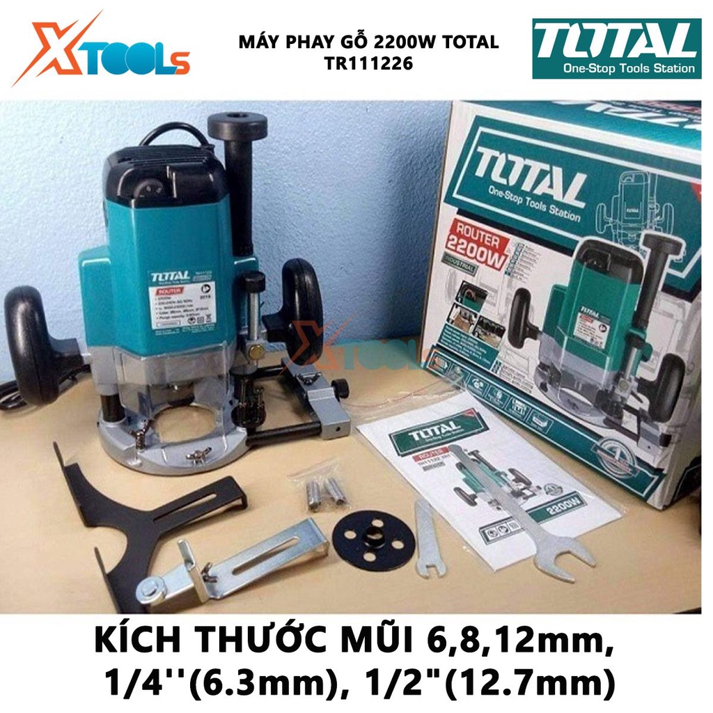 Máy phay gỗ Total TR111226 Máy soi gỗ cầm tay Công suất: 2200W Tốc độ không tải: 9000-23000rpm, tạo lượn tròn ván sàn