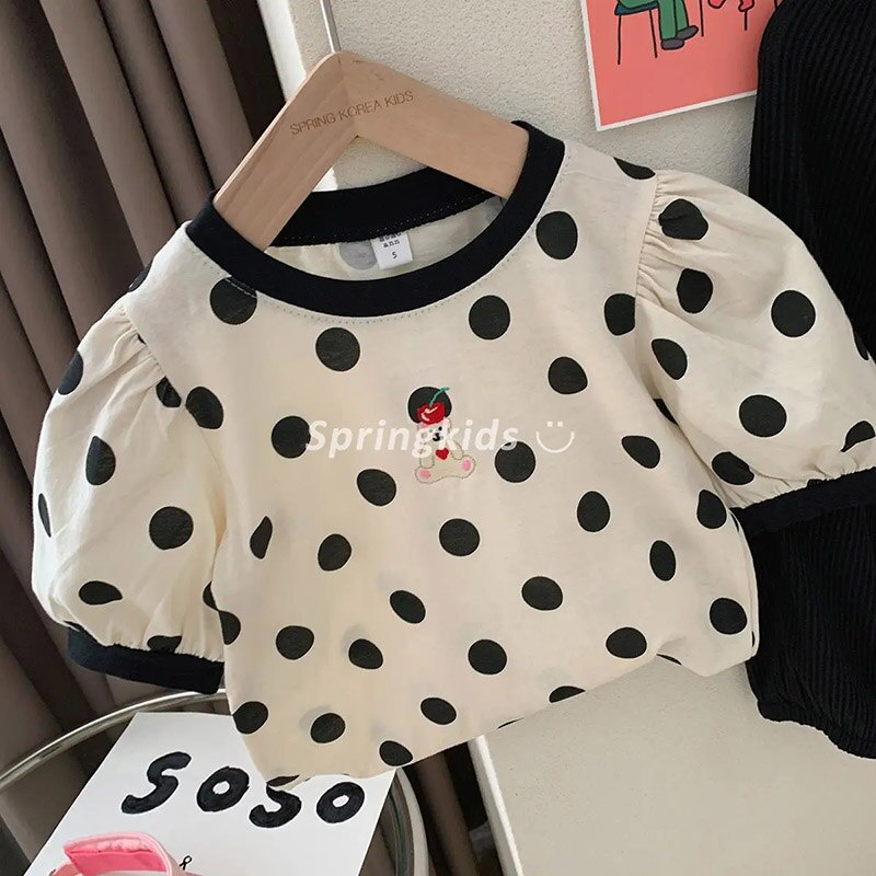 Áo Thun Cotton Thêu Hình Gấu Dễ Thương Cho Bé Gái 2-6 Tuổi