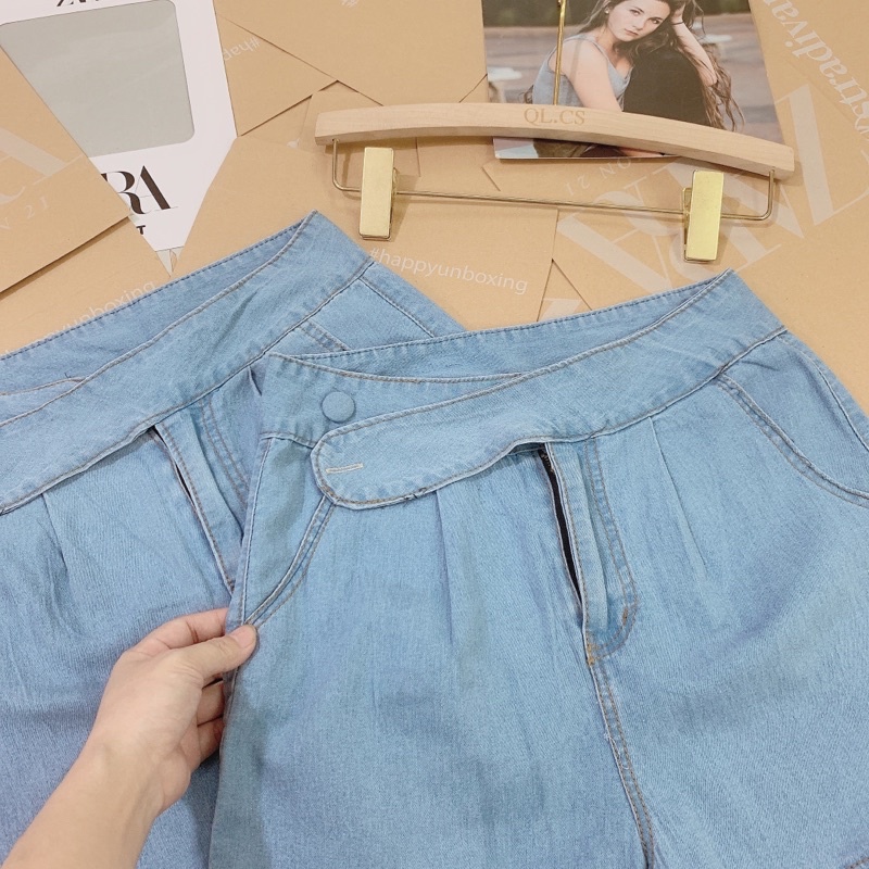 quần short jean cúc bọc ống rộng