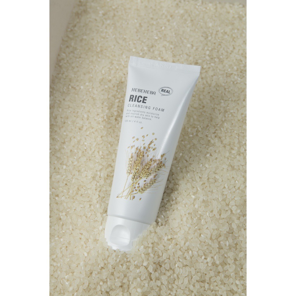 Sữa Rửa Mặt Cho Da Khô Chiết Xuất Mầm Lúa Mạch Hebeheba Real Rice Cleansing Foam 120ml