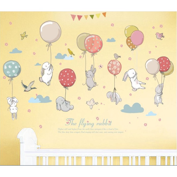 Decal trang trí tường Bong Bóng Thỏ Trắng xinh xắn cho Bé