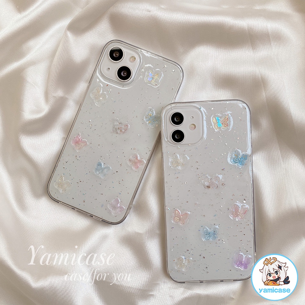 Ốp Điện Thoại TPU Mềm Hình Bướm 3D Lấp Lánh Chống Trượt Chống Sốc Cho IPhone 11 13 12 14 Pro Max 8 7 Plus X XR